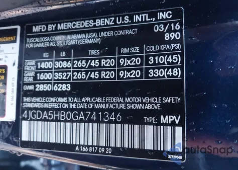 2016 Mercedes-Benz Gle 350 4Matic из США, поврежденный, VIN 4JGDA5HB0GA741346